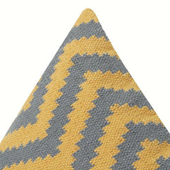 Handwoven Zigzag Cotton Cushion Cover – Mustard & Grey Geometric Design | 18x18 Inch Decorative Pillow Case