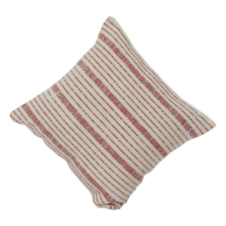 Handwoven Red & Ivory Striped Cotton Cushion Cover | Textured Woven Pillow Cover | 18x18 Inch Decorative Throw Pillow Case - Bulk manufacturer & supplier from Panipat, India