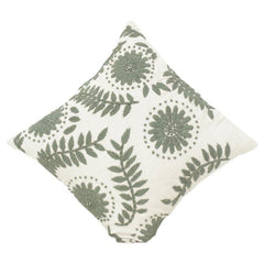 Maschinengestickter Kissenbezug aus Baumwolle 45x45 cm – Salbeigrüne Blumenstickerei Dekokissenhülle