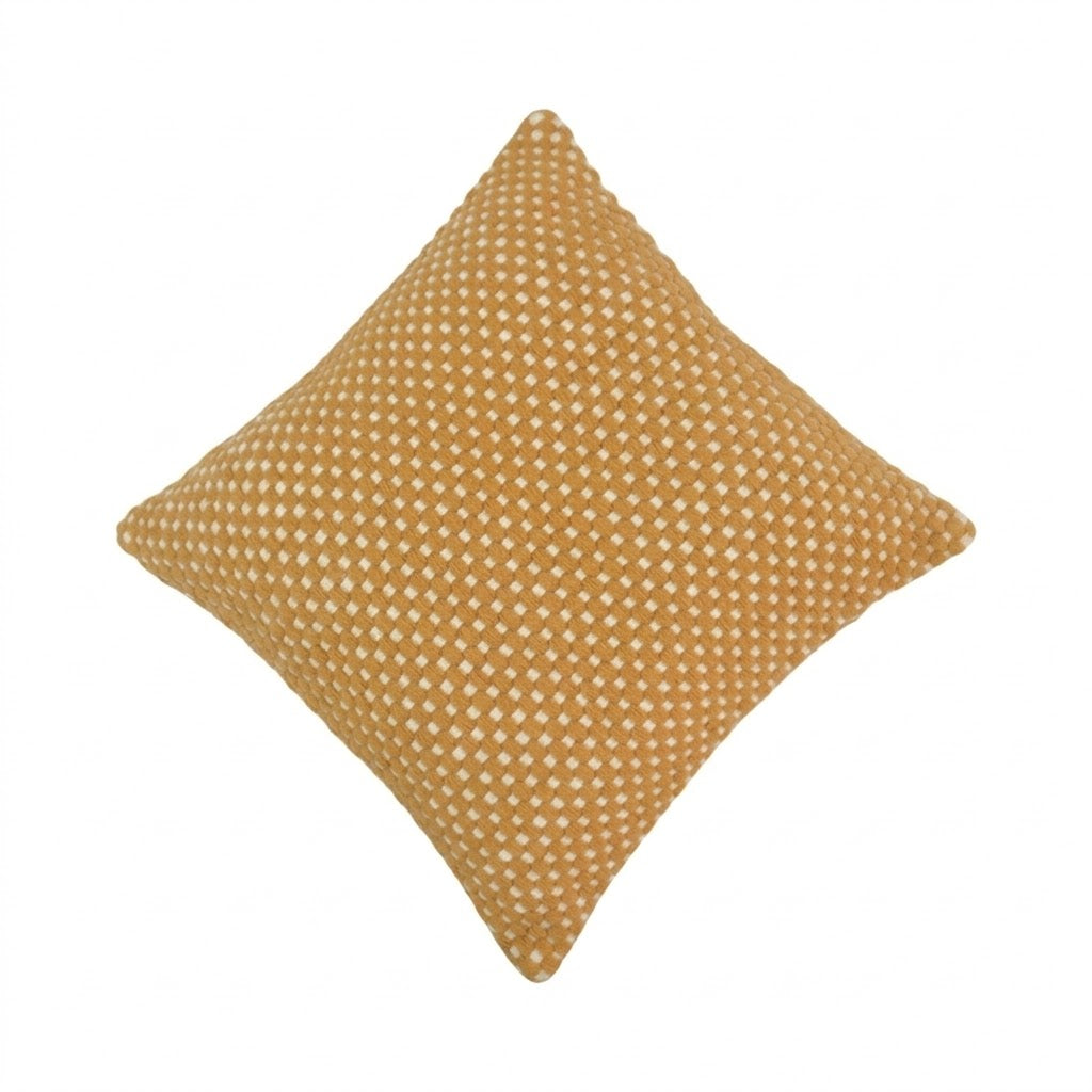 Handwoven Cotton Cushion Cover 45x45 cm | Mustard Checkered Textured Throw Pillow Cover | Handmade Boho Home Décor
