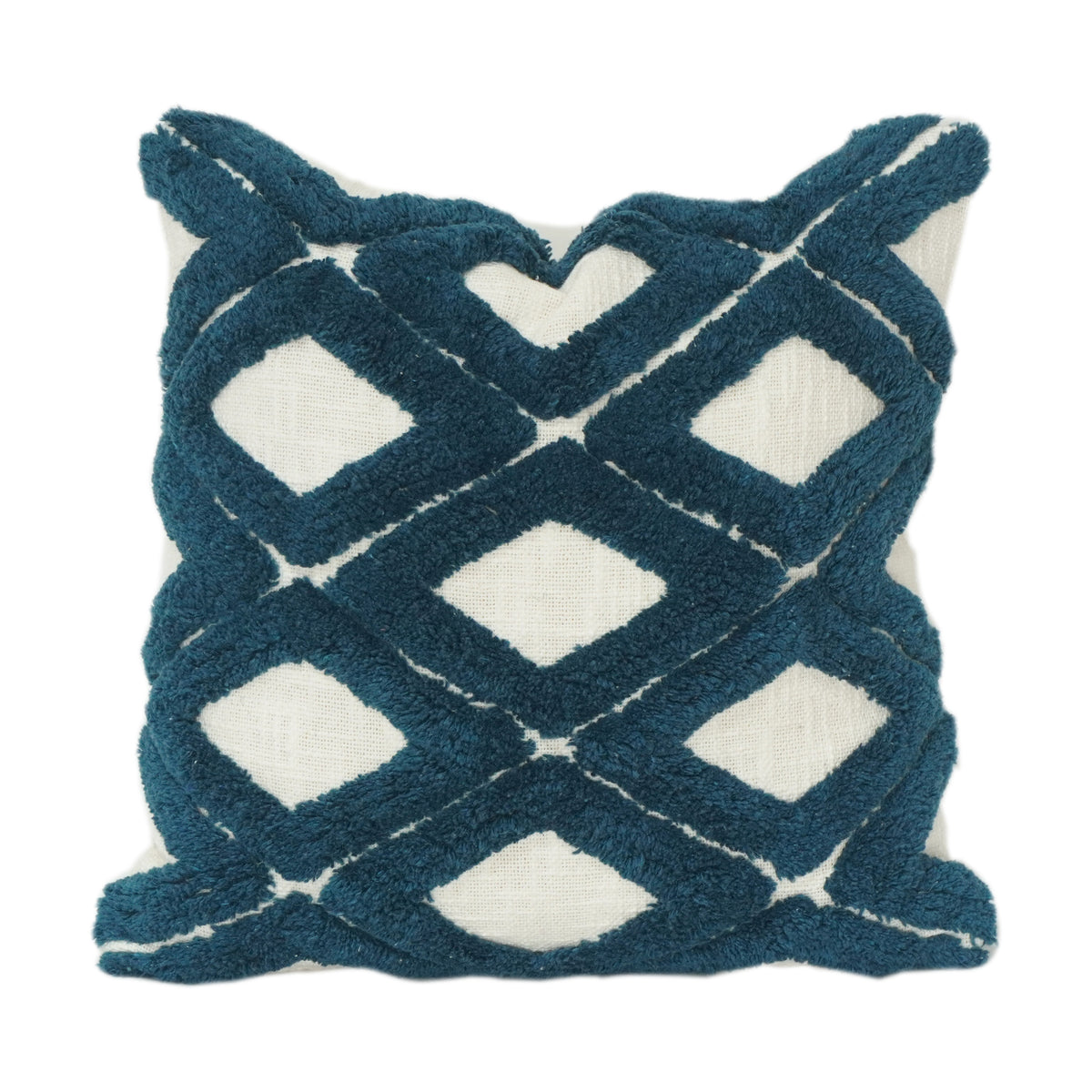 Tufted Geometric Cotton Cushion Cover – Textured Diamond Pattern in Deep Teal | 18x18 Inch Decorative Pillow Cover - Bulk manufacturer & supplier from Panipat, India