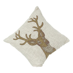 Embroidered Deer Cotton Cushion Cover – Rustic Nature-Inspired Decorative Pillow Cover (18x18 Inch)