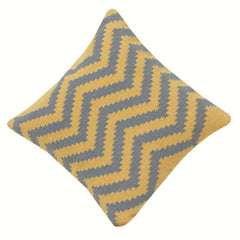 Handwoven Zigzag Cotton Cushion Cover – Mustard & Grey Geometric Design | 18x18 Inch Decorative Pillow Case