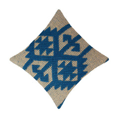 Handwoven Cotton Cushion Cover 45x45 cm | Blue Geometric Tufted Woven Cushion Cover | Boho Decorative Throw Pillow Cover | Hidden Zipper | Sofa & Living Room Décor