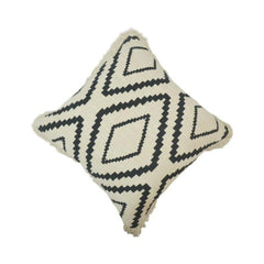 Black & Ivory Tribal Geometric Printed Cotton Cushion Cover with Fringe | 45x45 cm