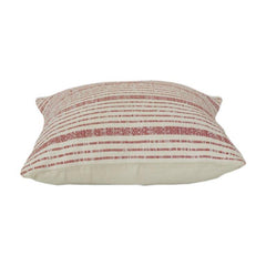 Handwoven Red & Ivory Striped Cotton Cushion Cover | Textured Woven Pillow Cover | 18x18 Inch Decorative Throw Pillow Case