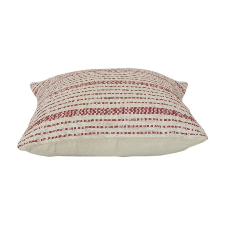 Handwoven Red & Ivory Striped Cotton Cushion Cover | Textured Woven Pillow Cover | 18x18 Inch Decorative Throw Pillow Case