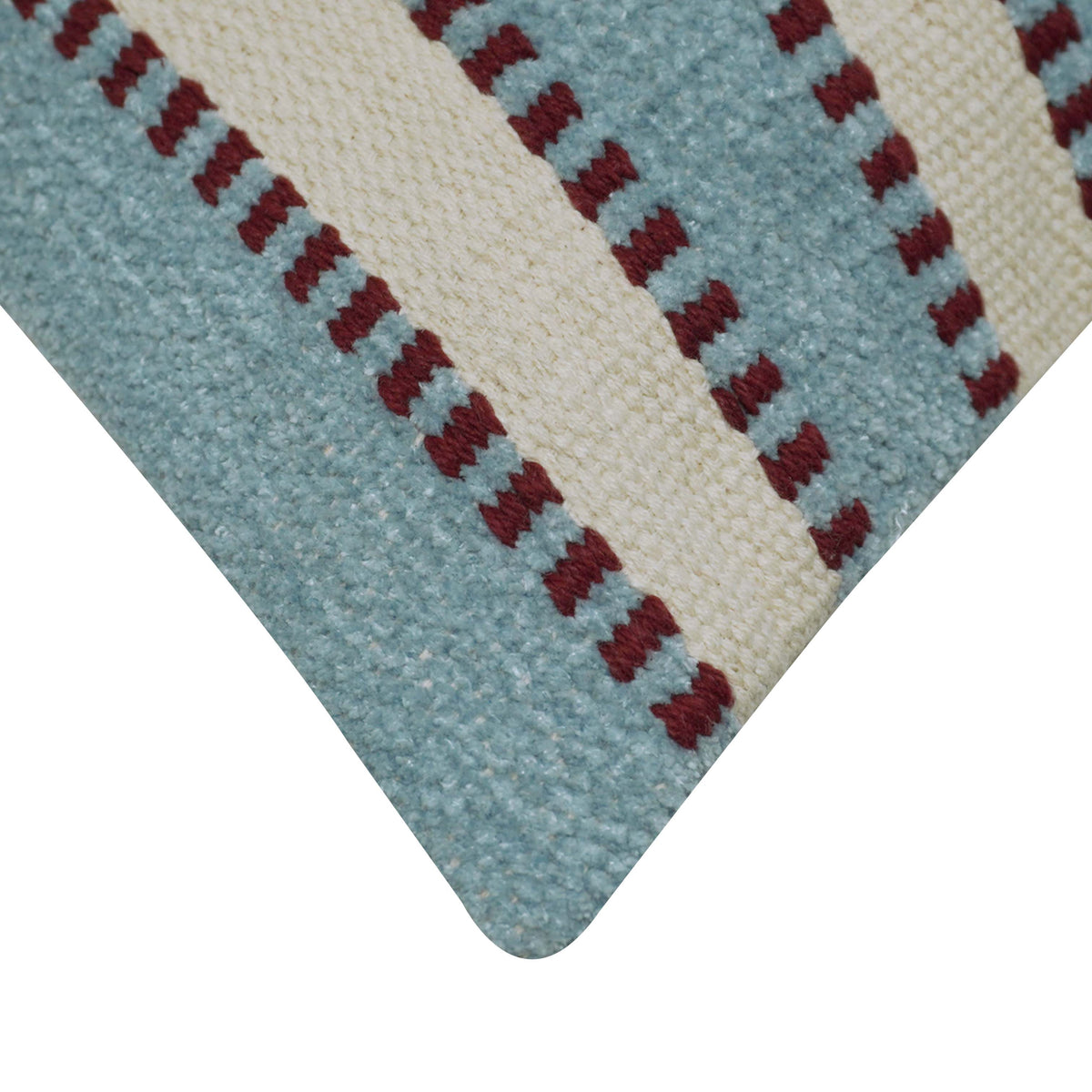 Handwoven Cotton Cushion Cover 45x45 cm – Blue & Ivory Striped Textured Design with Burgundy Accents