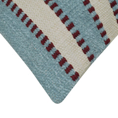 Handwoven Cotton Cushion Cover 45x45 cm – Blue & Ivory Striped Textured Design with Burgundy Accents