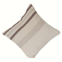 Handwoven Cotton Cushion Cover with Textured Stripes | Neutral Beige & Brown Geometric Design | 18x18 Inch
