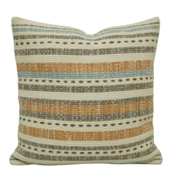 Handwoven Cotton Cushion Cover 45x45 cm – Geometric Striped Design in Ivory, Rust & Blue