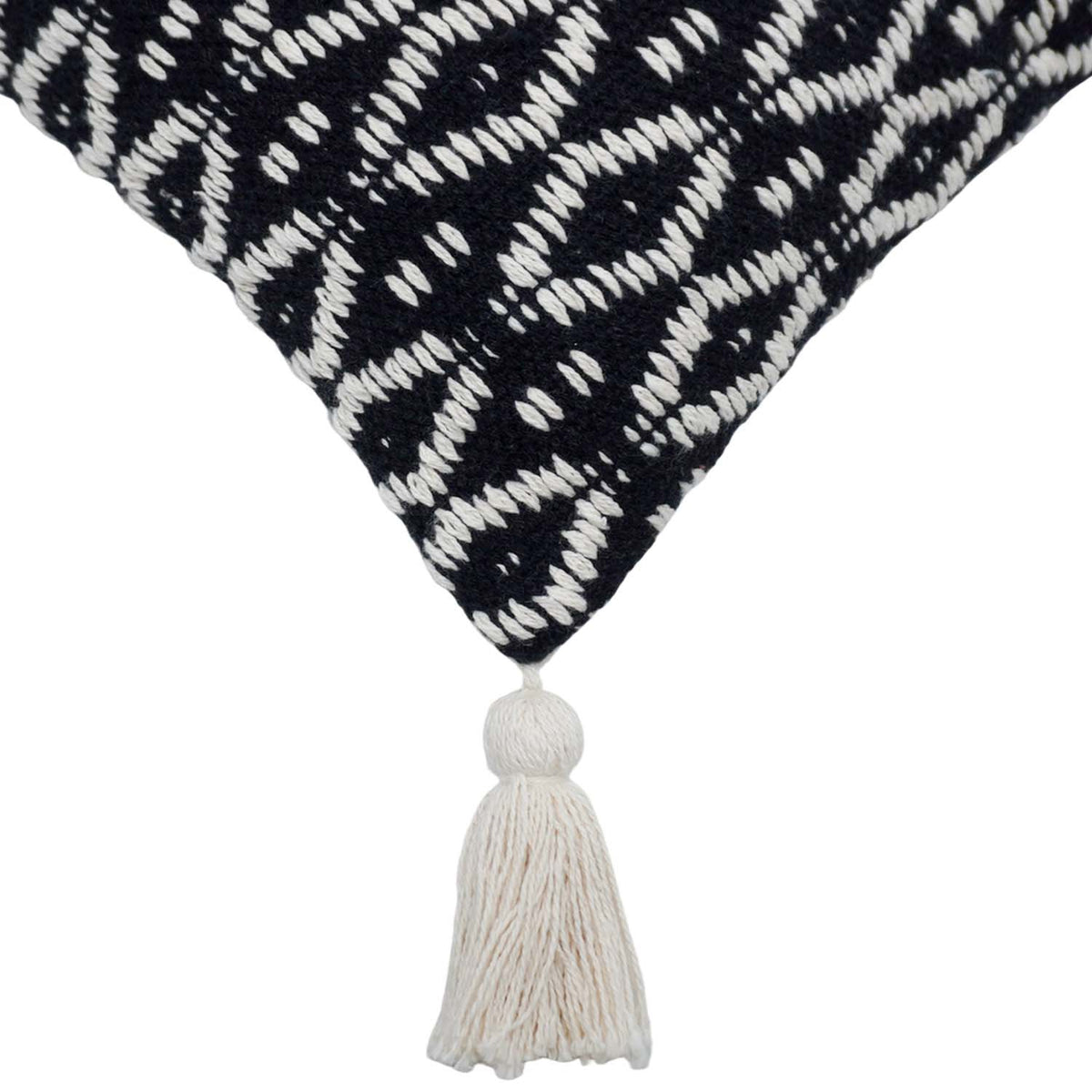 Handwoven Cotton Cushion Cover 45x45 cm | Black & Ivory Geometric Woven Design with Tassels | Boho Decorative Throw Pillow Cover | Hidden Zipper | Handmade Home Décor - Bulk manufacturer & supplier from Panipat, India