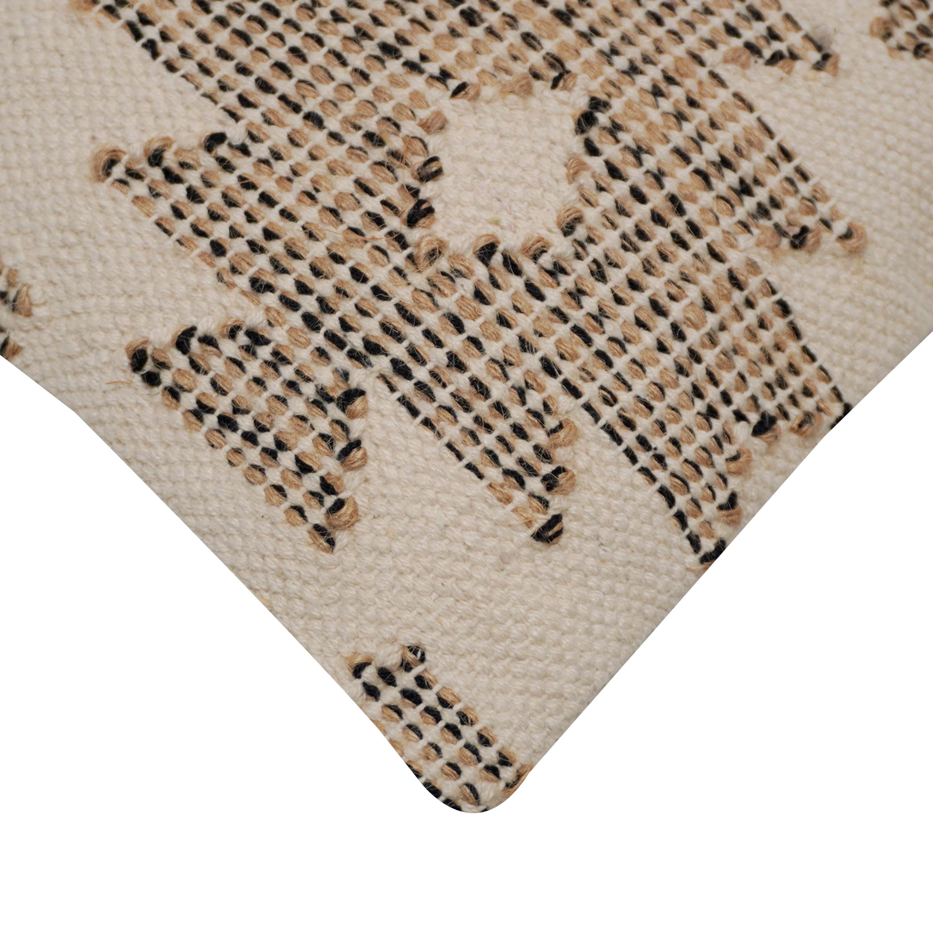 Handwoven Cotton Jute Cushion Cover 45x45 cm | Geometric Tribal Pattern | 80% Cotton 20% Jute | Boho Decorative Throw Pillow Cover with Hidden Zipper