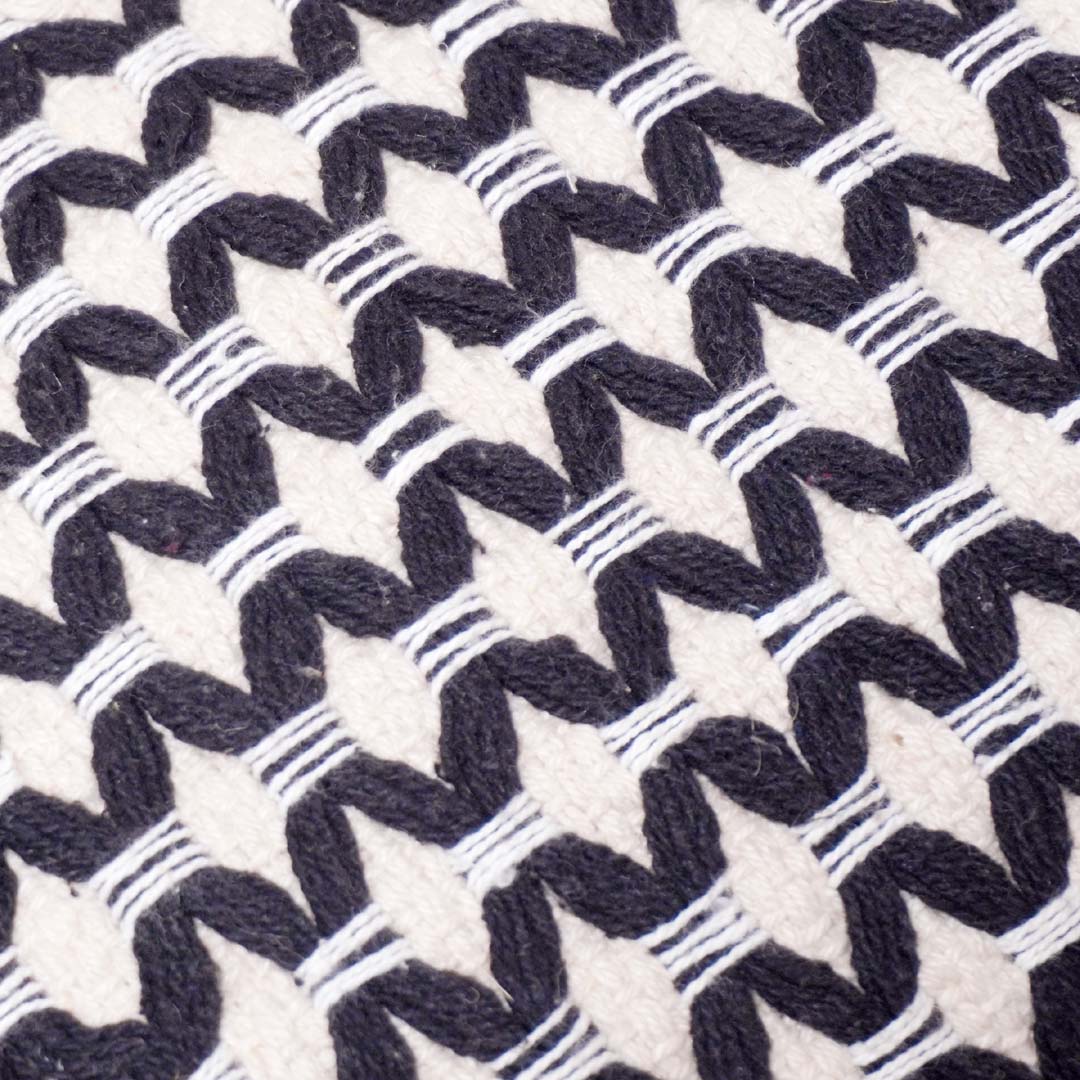 Handmade Geometric Embroidered Cotton Cushion Cover 45x45 cm | Black & Ivory Decorative Throw Pillow Cover | Modern Boho Home Décor - Bulk manufacturer & supplier from Panipat, India