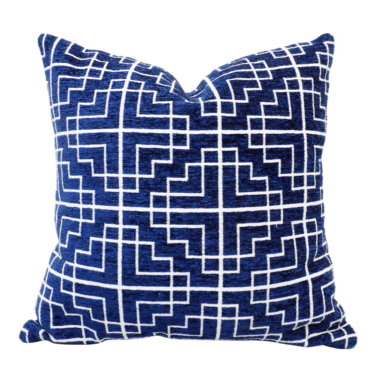 Handwoven Jacquard Cotton Cushion Cover 45x45 cm | Blue & White Geometric Pattern | Decorative Square Throw Pillow Cover | Hidden Zipper | Modern Home Décor - Bulk manufacturer & supplier from Panipat, India