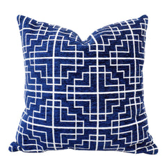 Handwoven Jacquard Cotton Cushion Cover 45x45 cm | Blue & White Geometric Pattern | Decorative Square Throw Pillow Cover | Hidden Zipper | Modern Home Décor
