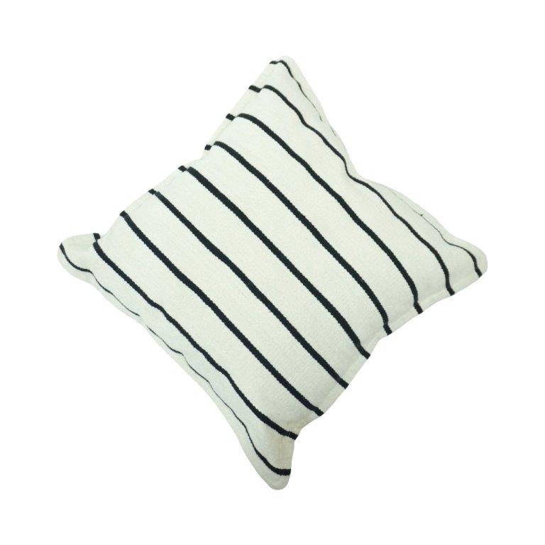 Handmade Striped Cotton Cushion Cover 45x45 cm | Black & Ivory Woven Throw Pillow Cover | Minimal Boho Home Décor - Bulk manufacturer & supplier from Panipat, India