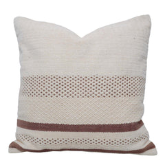 Handwoven Cotton Cushion Cover 45x45 cm | Ivory & Brown Woven Stripe Design | Handmade Decorative Throw Pillow Cover | Boho Farmhouse Home Décor