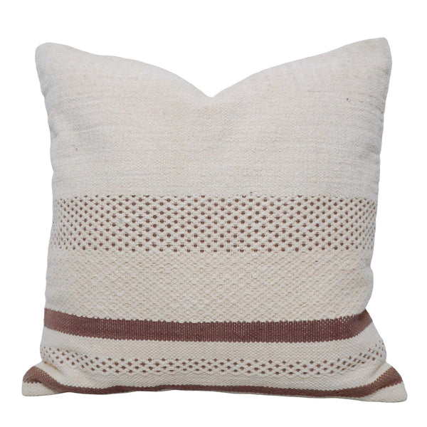 Handwoven Cotton Cushion Cover 45x45 cm | Ivory & Brown Woven Stripe Design | Handmade Decorative Throw Pillow Cover | Boho Farmhouse Home Décor