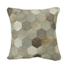 Handcrafted Genuine Hair-On Leather Hexagon Patchwork Cushion Cover – Natural Multi-Tone | 45 x 45 cm