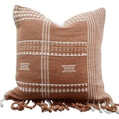Handmade Woven Cotton Cushion Cover 45x45 cm | Boho Textured Throw Pillow Cover with Tassels | Terracotta Beige Decorative Cushion