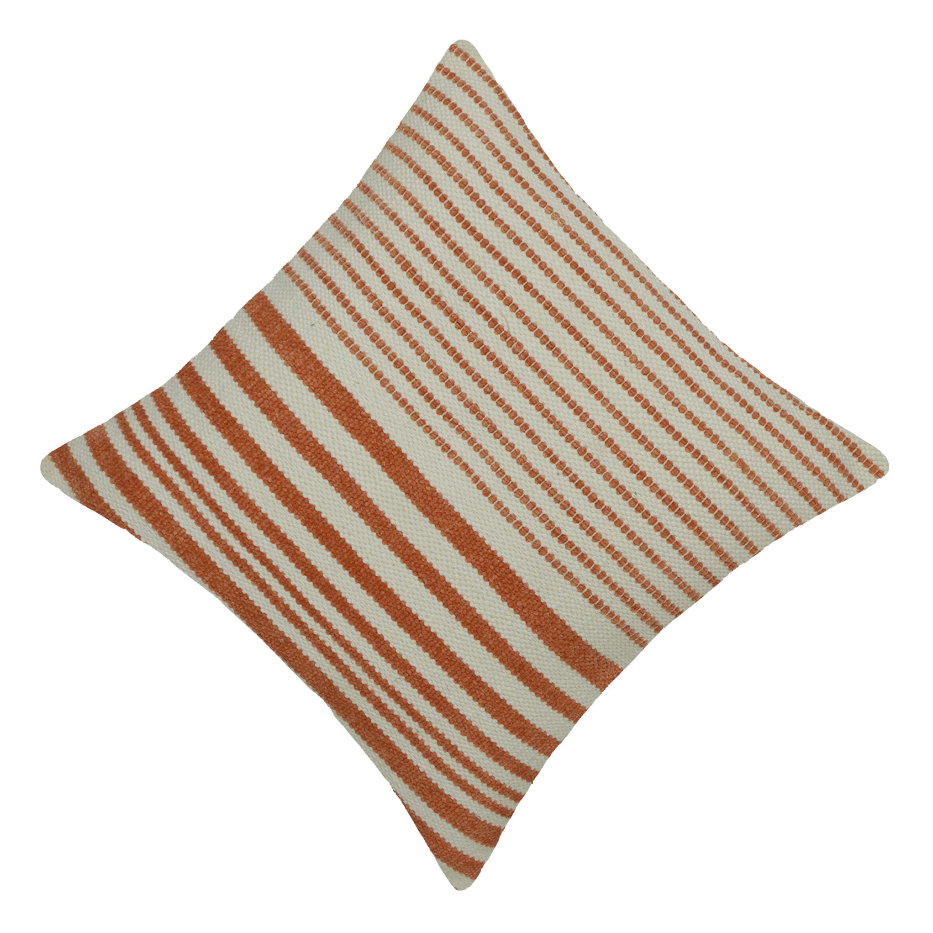 Handwoven Cotton Striped Cushion Cover 45x45 cm | Woven Textured Throw Pillow Cover | Rust & Ivory Decorative Cushion Cover | Hidden Zipper | 18x18 Inch