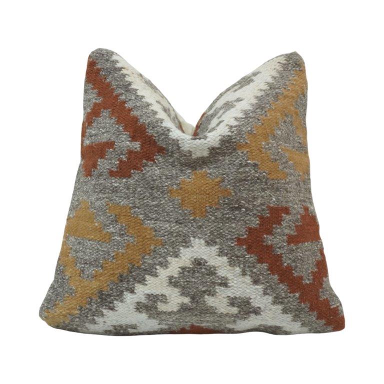 Handmade Kilim Cotton Cushion Cover 45x45 cm | Geometric Tribal Pattern Decorative Pillow Cover | Boho Rustic Home Décor - Bulk manufacturer & supplier from Panipat, India