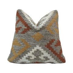 Handmade Kilim Cotton Cushion Cover 45x45 cm | Geometric Tribal Pattern Decorative Pillow Cover | Boho Rustic Home Décor