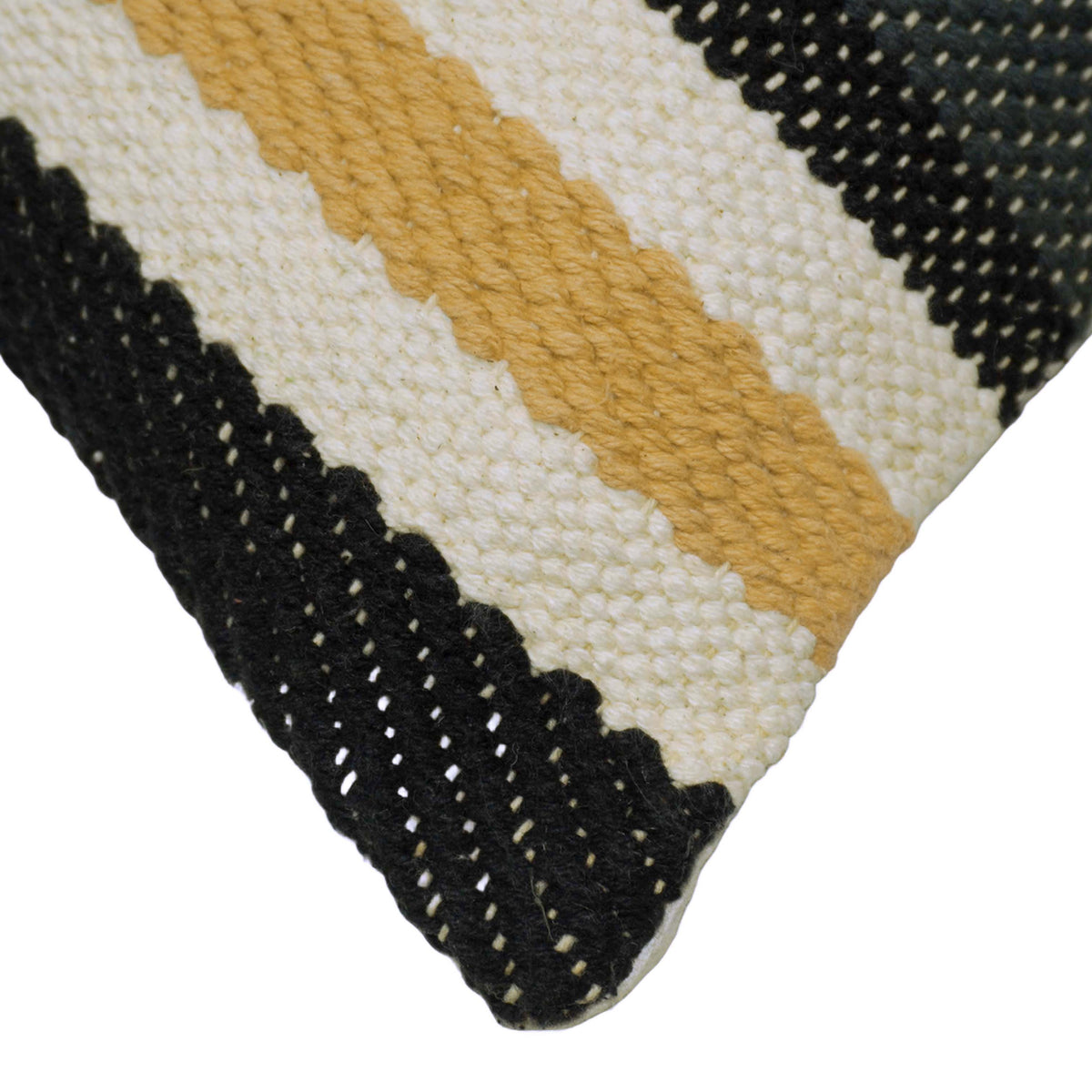 Black mustard and ivory textured striped handwoven cotton cushion cover 45x45 cm