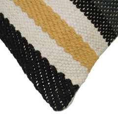 Black mustard and ivory textured striped handwoven cotton cushion cover 45x45 cm