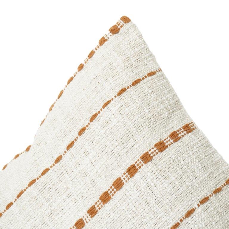 Handwoven Cotton Cushion Cover 45x45 cm – Neutral Textured Fabric with Rust Stripe Embroidery | Handmade Minimalist Pillow Cover