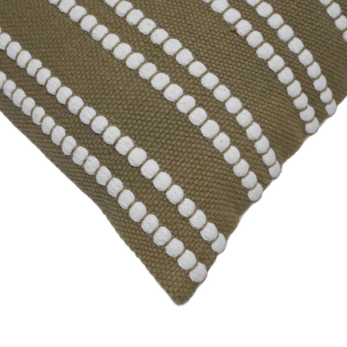 Handwoven Cotton Cushion Cover 45x45 cm – Olive Green with Ivory Textured Stripe Design | Decorative Sofa Cushion Cover | Hidden Zip | 100% Cotton - Bulk manufacturer & supplier from Panipat, India