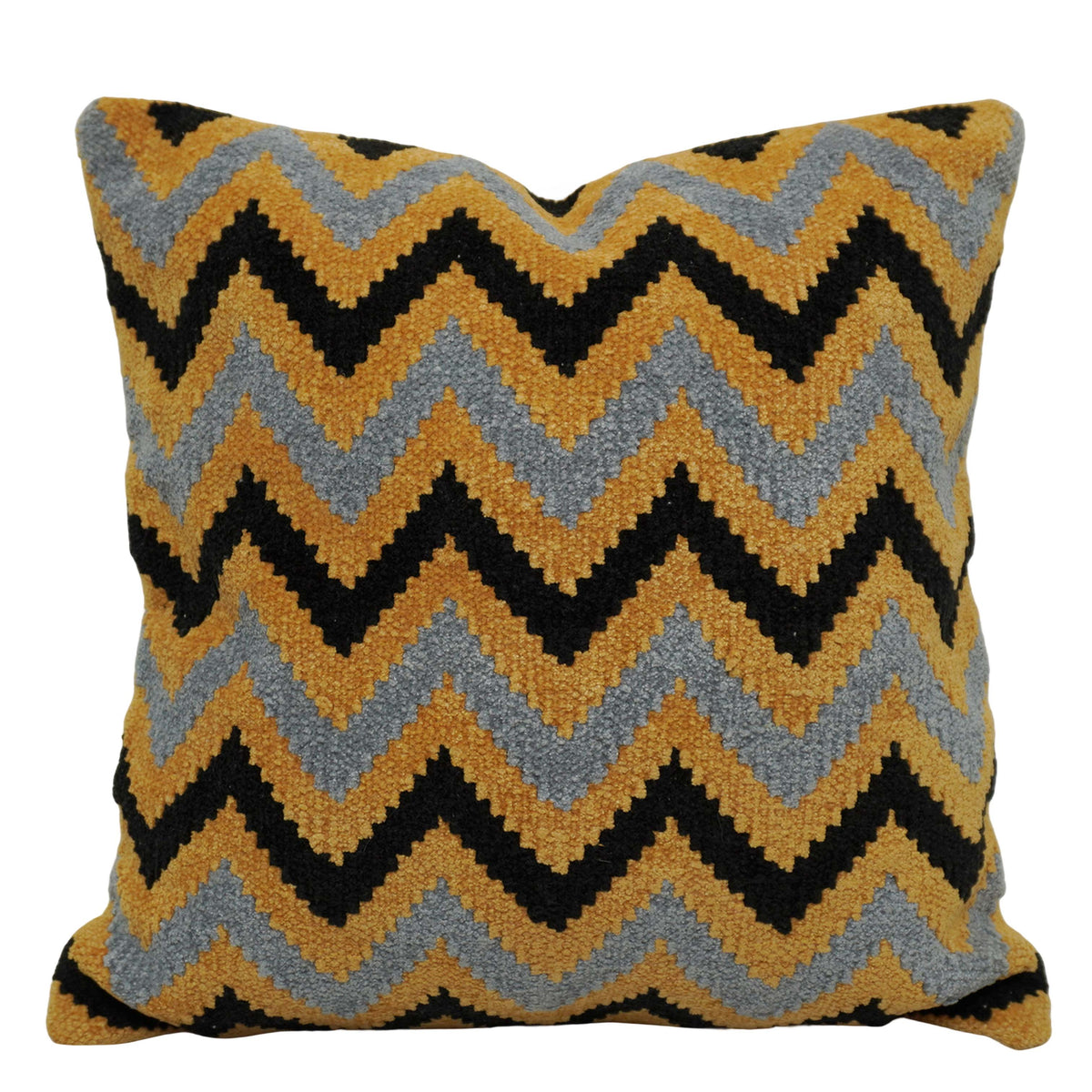 Handwoven Chevron Cotton Cushion Cover 45x45 cm | Textured Mustard, Grey & Black Geometric Design | Decorative Throw Pillow Cover with Concealed Zip