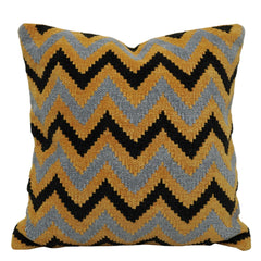 Handwoven Chevron Cotton Cushion Cover 45x45 cm | Textured Mustard, Grey & Black Geometric Design | Decorative Throw Pillow Cover with Concealed Zip
