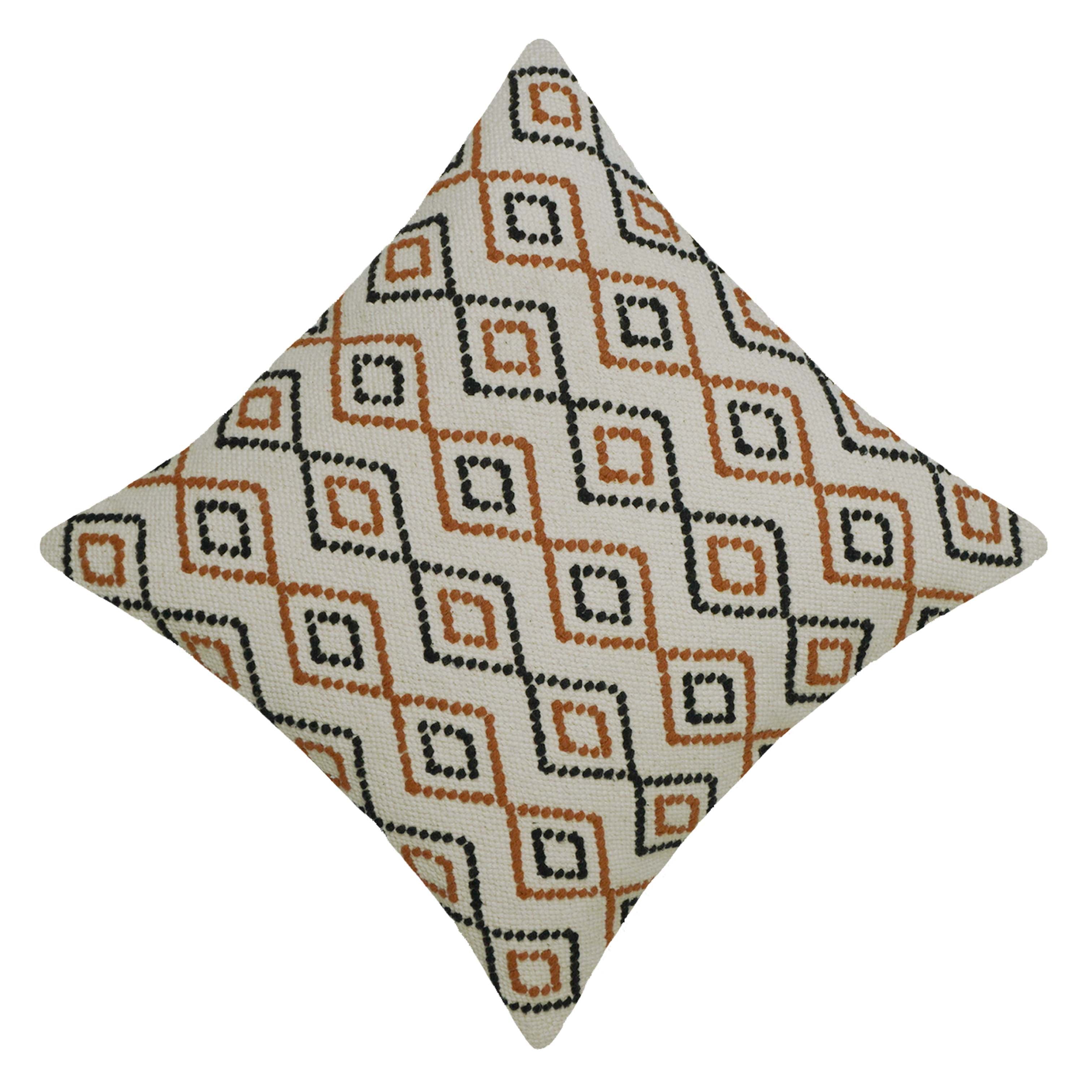 Handwoven Cotton Cushion Cover 45x45 cm | Geometric Diamond Pattern | Decorative Throw Pillow Cover | Boho Modern Sofa Cushion Cover | Hidden Zipper
