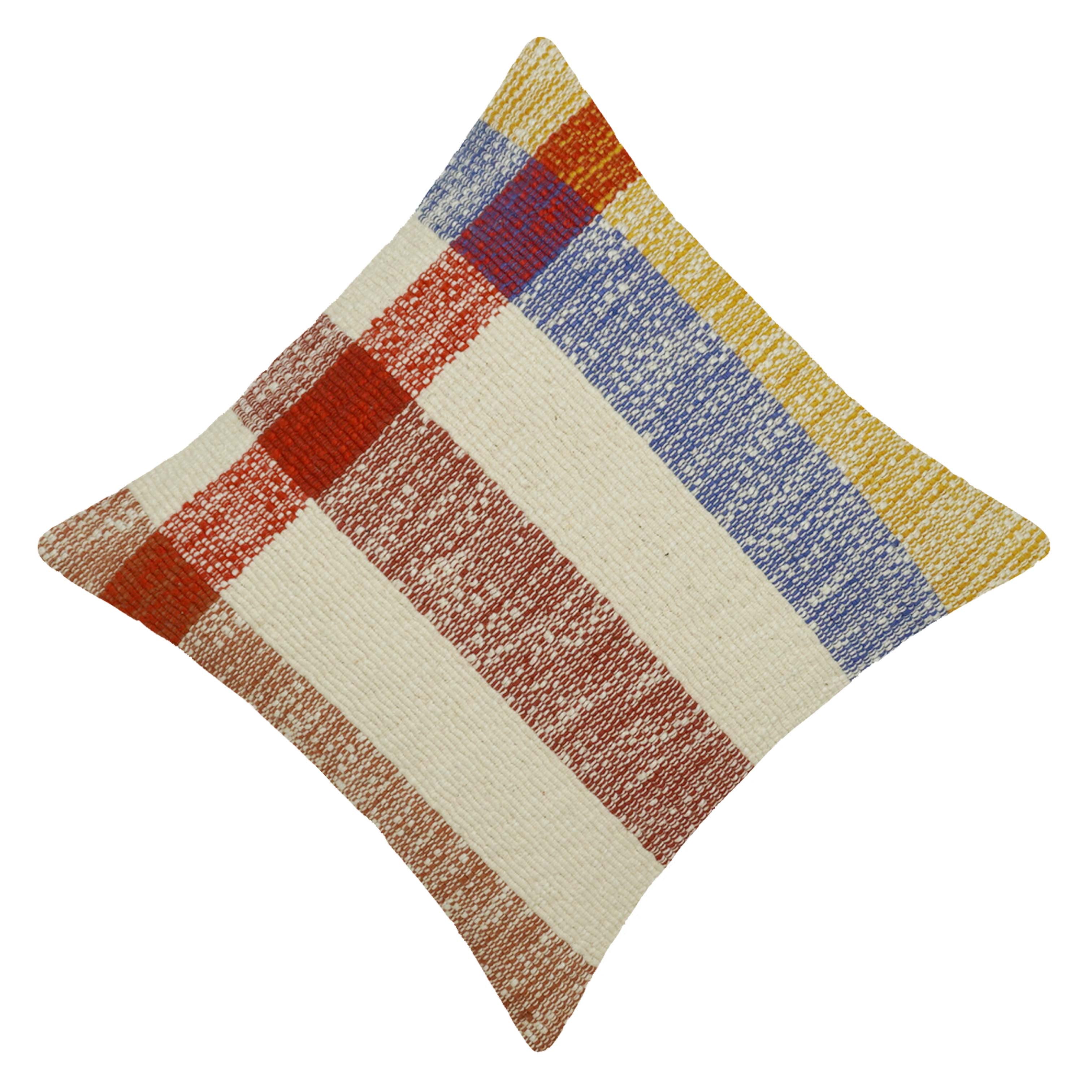 Handwoven Cotton Cushion Cover 45x45 cm | Multicolor Striped Woven Throw Pillow Cover | Artisan Handmade Decorative Cushion Cover with Hidden Zipper | Modern Boho Home Décor
