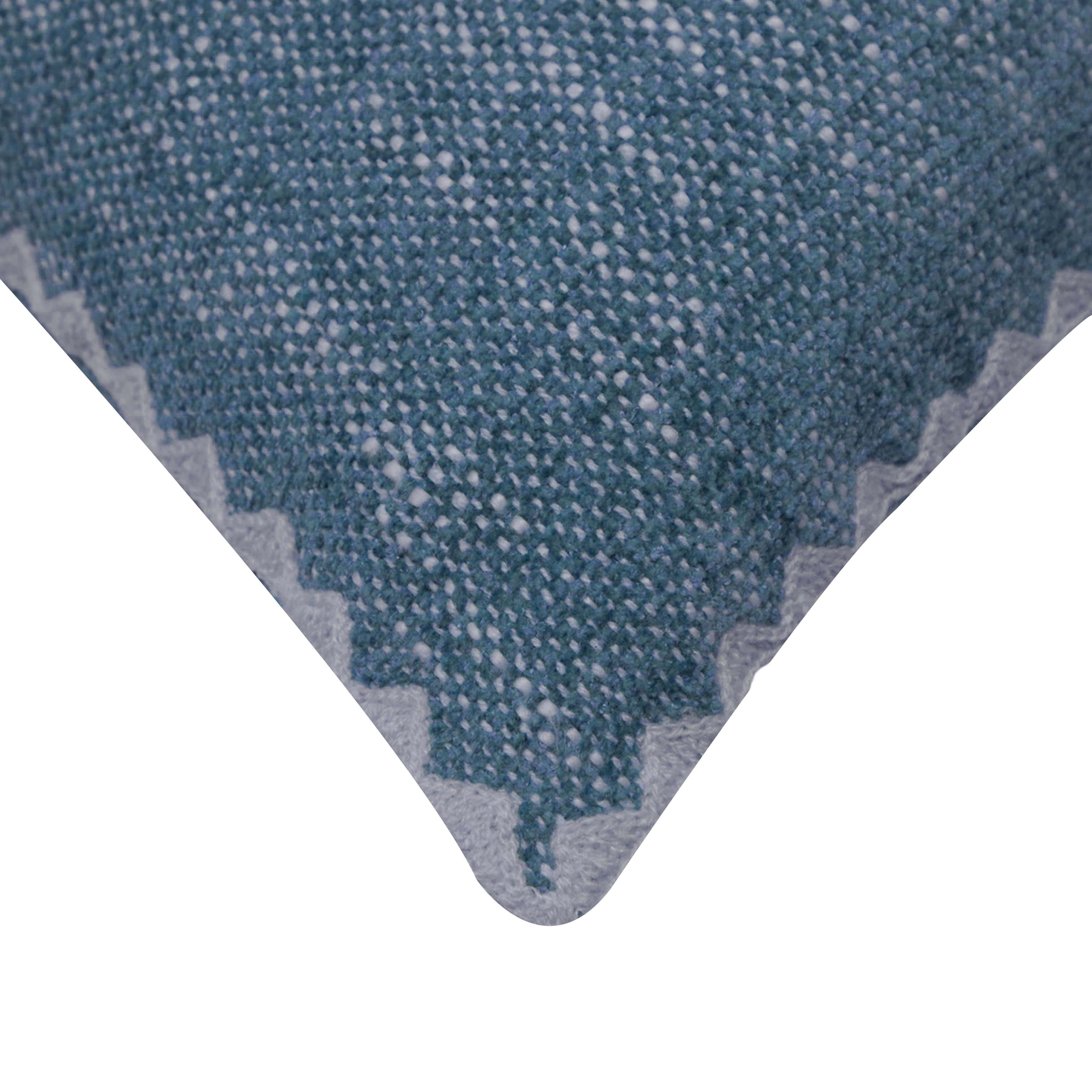Handwoven Cotton Cushion Cover 45x45 cm | Blue Textured Geometric Woven Cushion Cover | Decorative Throw Pillow Cover with Hidden Zipper