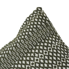 Olive Green Geometric Embroidered Cotton Cushion Cover | Textured Boho Throw Pillow Cover | 18x18 Inch
