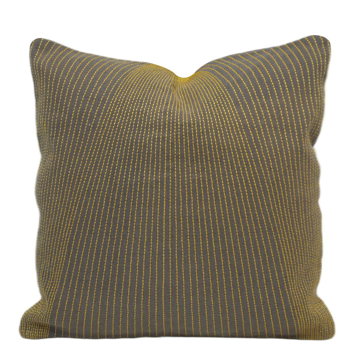 Charcoal Grey & Mustard Stripe Machine-Embroidered Cushion Cover 45x45 cm