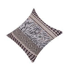 Handwoven Boho Fringe Cushion Cover 45x45 cm | Cotton & Polyester Textured Geometric Throw Pillow Cover | Grey & Ivory Decorative Cushion Cover
