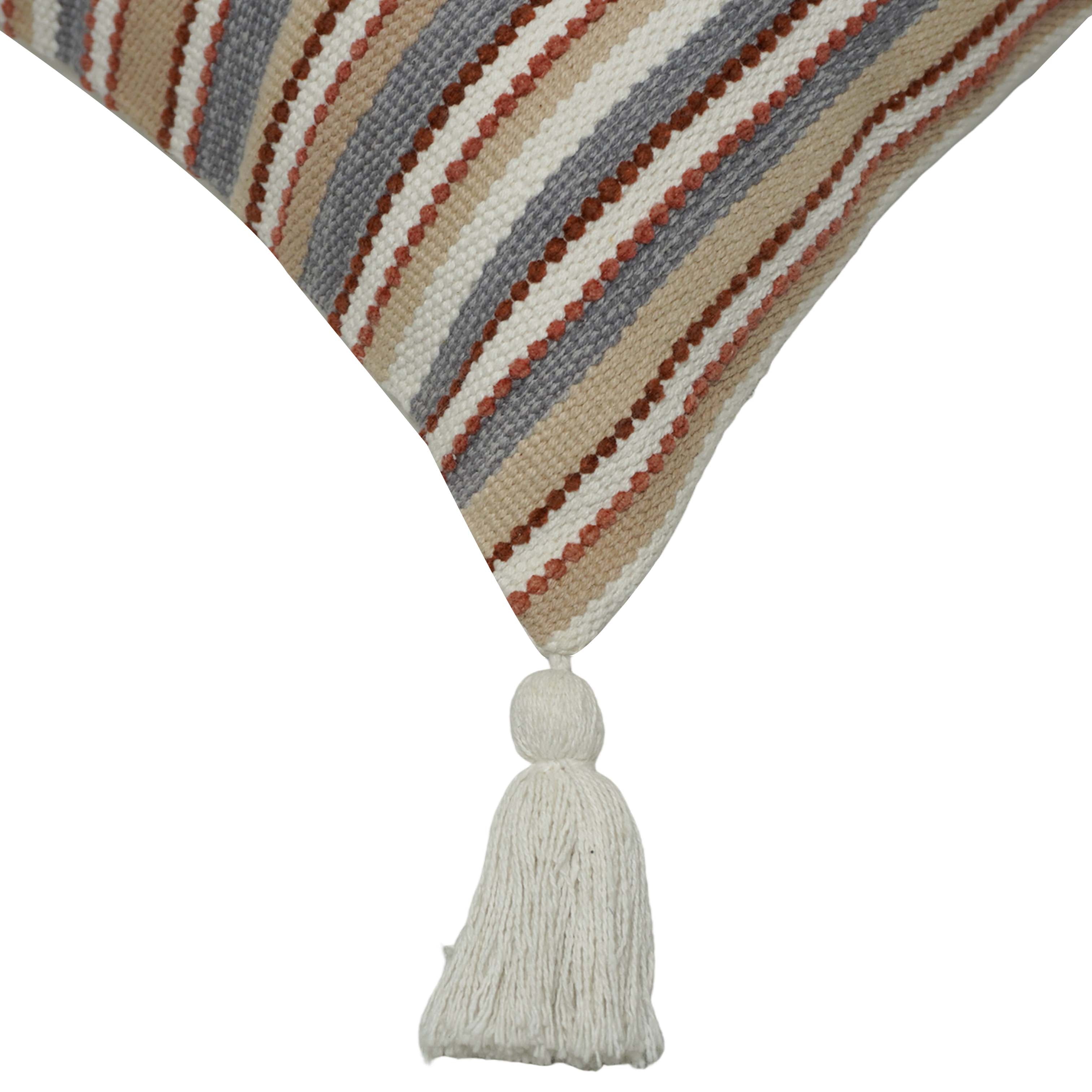 Handwoven Striped Cotton Cushion Cover with Tassels | 45x45 cm | Boho Decorative Throw Pillow Cover | Hidden Zip | Sofa & Living Room Décor