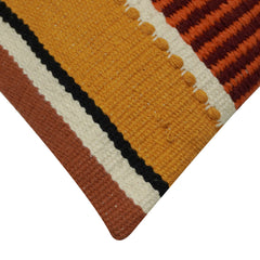Handwoven Cotton Striped Cushion Cover 35 x 50 cm | Boho Rustic Lumbar Throw Pillow Cover | Mustard, Rust & Ivory Woven Decorative Cushion