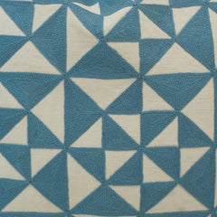 Sky Blue Geometric Embroidered Cotton Cushion Cover | 45x45 cm Decorative Throw Pillow Cover