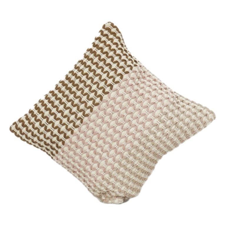 Handwoven Cotton Cushion Cover 45x45 cm | Dual Tone Textured Geometric Design | Modern Boho Throw Pillow Cover