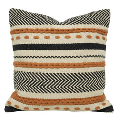 Handwoven Cotton Cushion Cover 45x45 cm | Boho Geometric Woven Throw Pillow Cover | Black, Ivory & Rust | Decorative Sofa Cushion Cover with Hidden Zipper