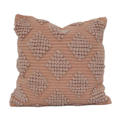 Textured Tufted Cotton Cushion Cover 45x45 cm | Geometric Diamond Pattern | Boho Decorative Pillow | Blush Beige