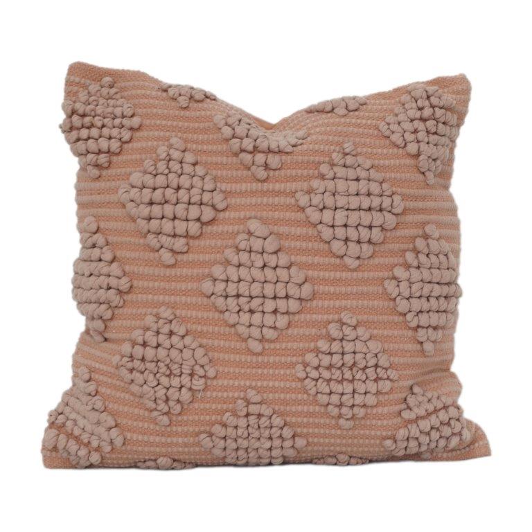 Textured Tufted Cotton Cushion Cover 45x45 cm | Geometric Diamond Pattern | Boho Decorative Pillow | Blush Beige