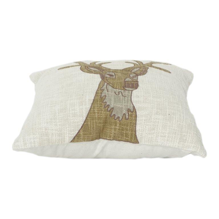 Bestickter Hirsche Baumwollkissenbezug – Rustikaler, von der Natur inspirierter Dekokissenbezug (45x45 cm) - Bulk manufacturer & supplier from Panipat, India