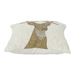 Embroidered Deer Cotton Cushion Cover – Rustic Nature-Inspired Decorative Pillow Cover (18x18 Inch)