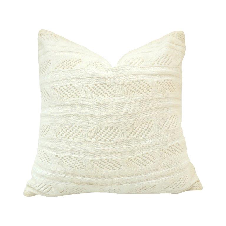 Ivory Knitted Cotton Cushion Cover 45x45 cm | Textured Geometric Knit Throw Pillow Cover | Modern Boho Home Décor